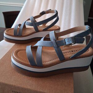 Lucky Brand Blue with White Accent Espadrille Wedge Sandals - size 6